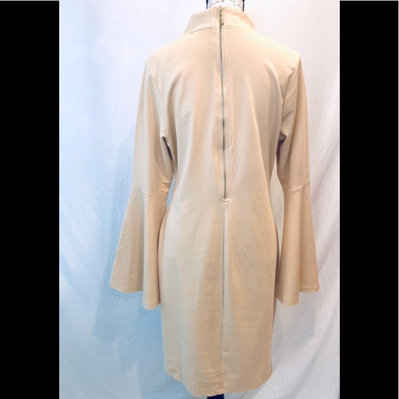 Venus Neutral Color Mock Neck Flair Sleeve Dress - Picture 2 of 13